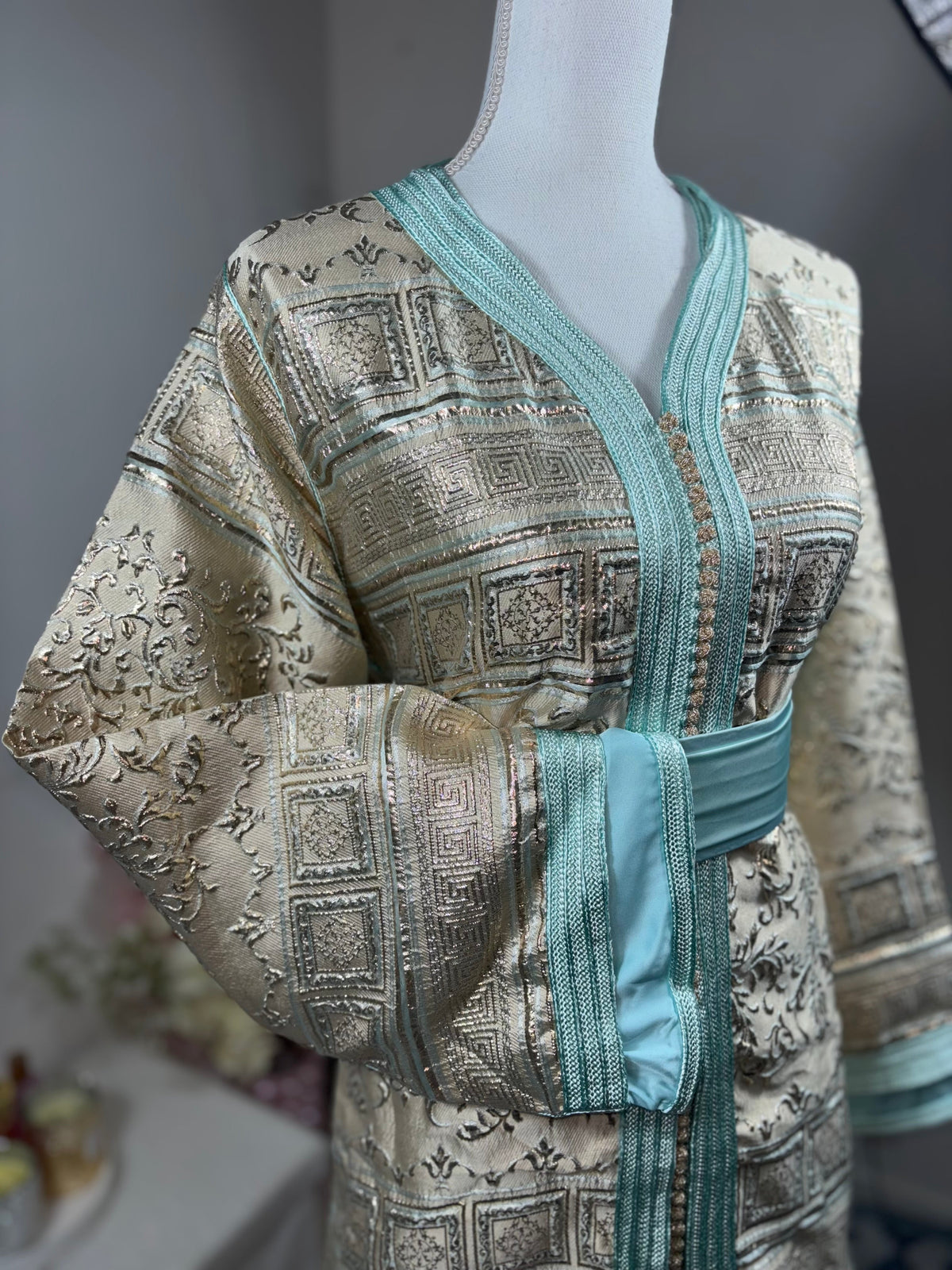 Gold & Sky Blue Brocade Takchita – ZEYNAYA Prestige