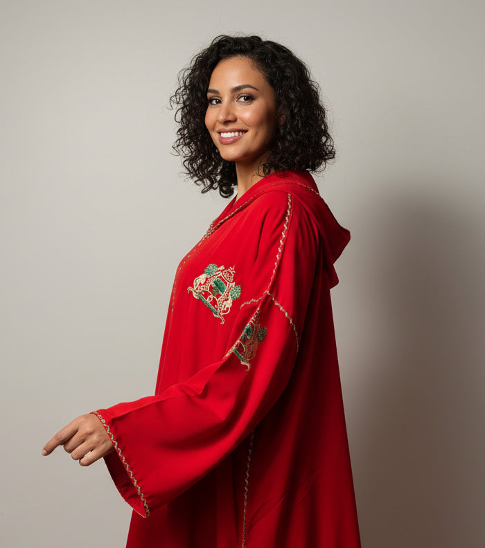 Djellaba Perle Rouge - Djellaba Marocaine Luxe Brodée