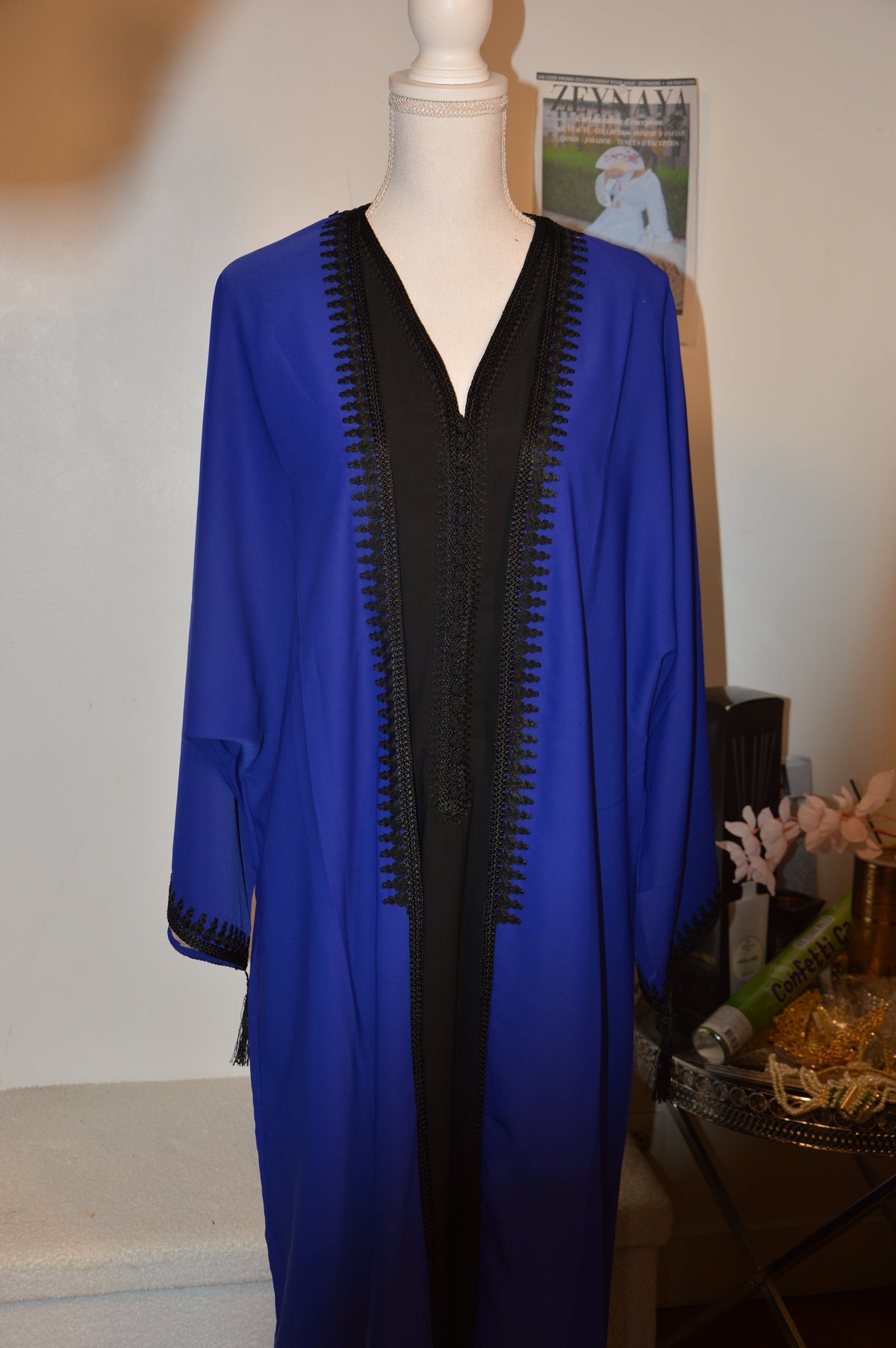Kimono Crêpe Premium 2 Pièces - Robe Noire & Veste Bleu Nuit
