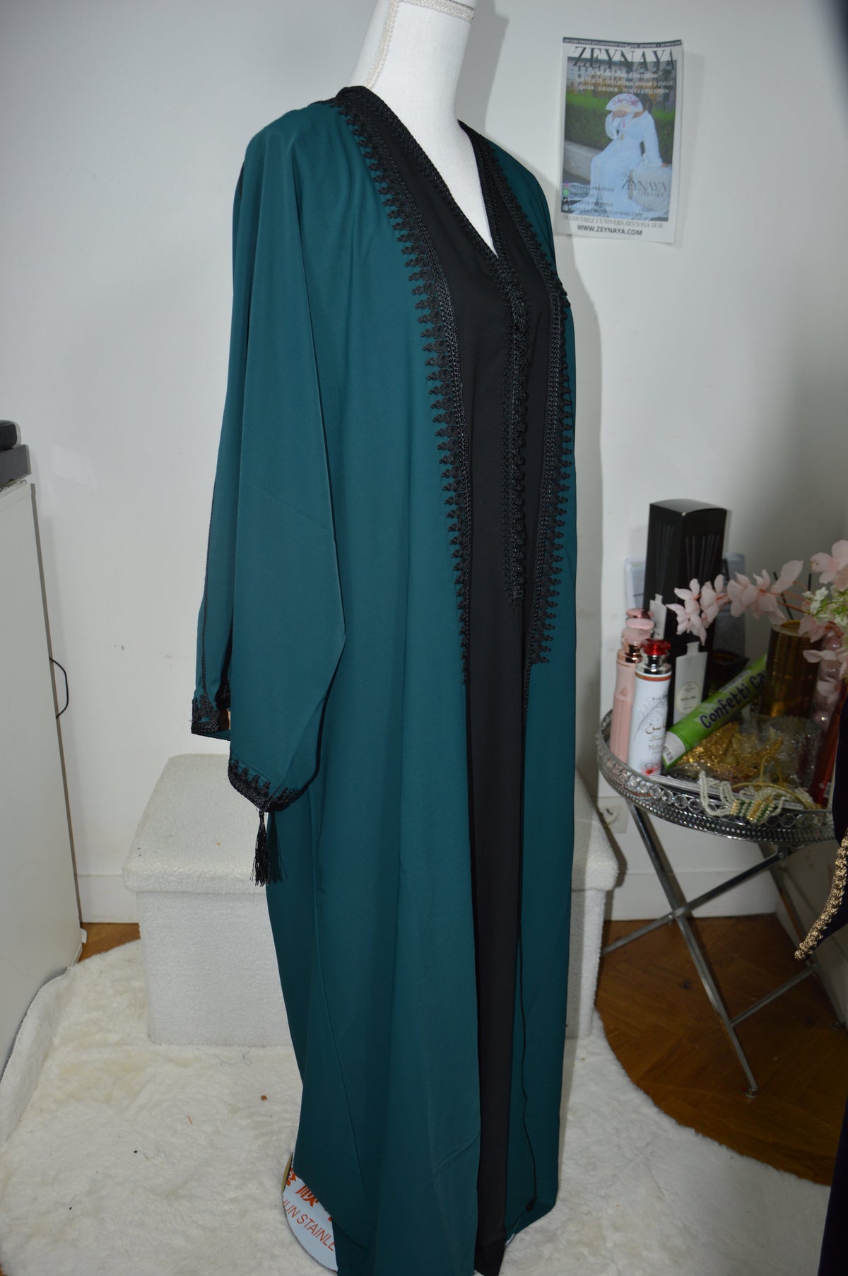 Kimono Crêpe Premium 2 Pièces - Robe Noire & Veste Bleu Canard