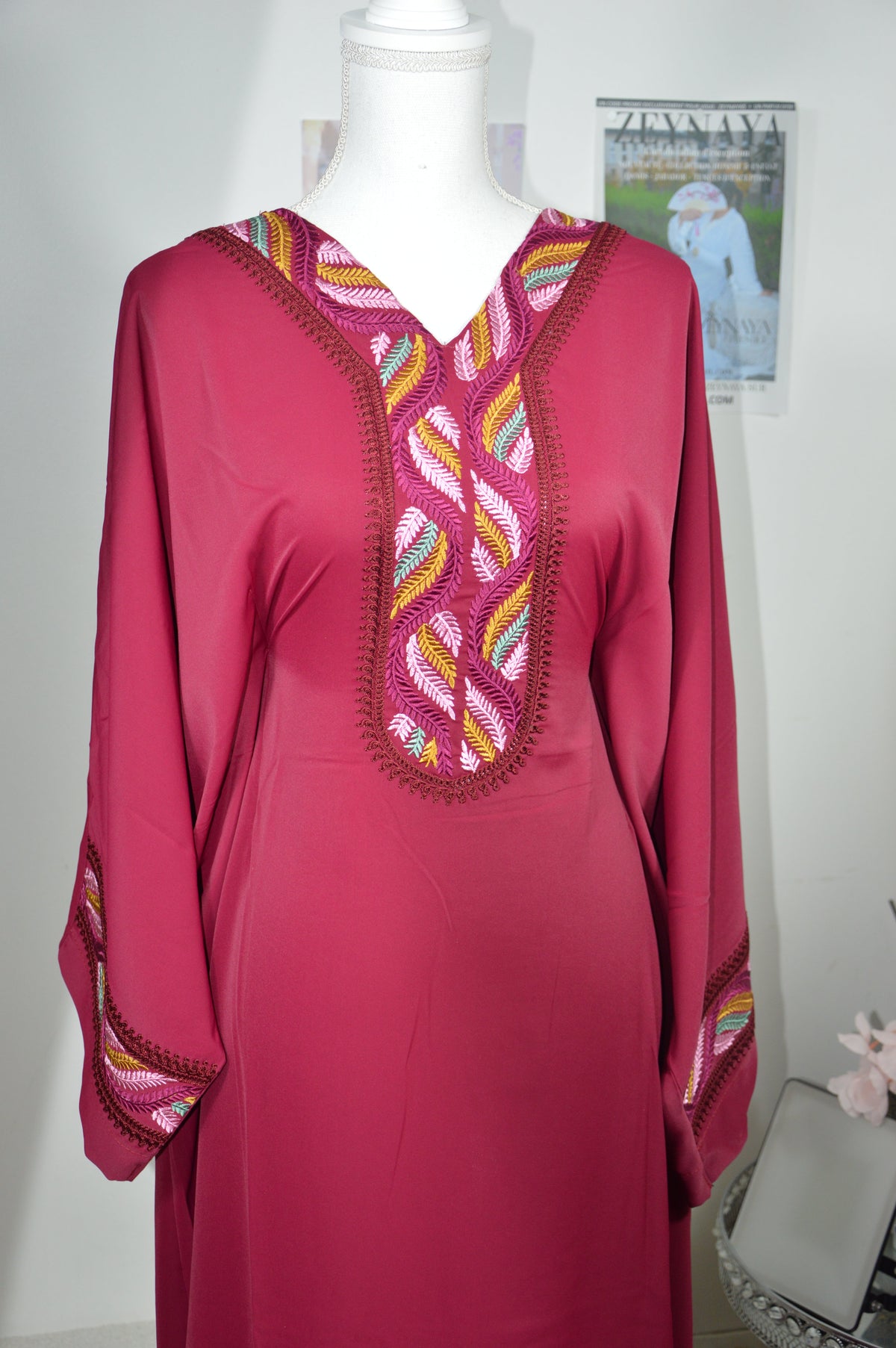 GANDOURA FARASHA BORDEAUX BRODE