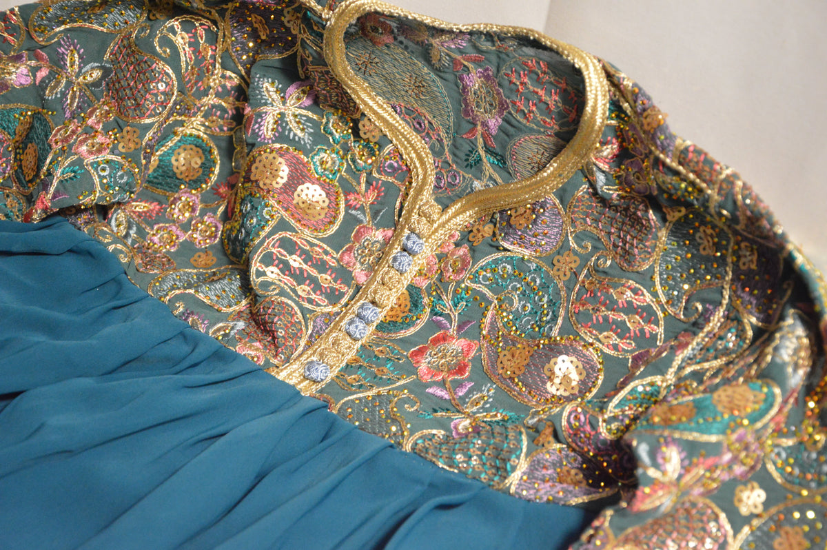 Robe Caftan Sari Bleu Enfant - Tenue Fille 3 ans
