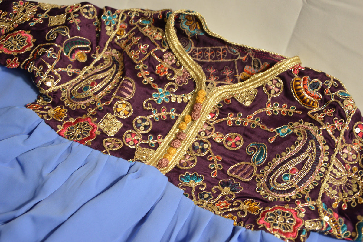 Robe Caftan Sari Bleu Violet Enfant - Tenue Fille 3 ans