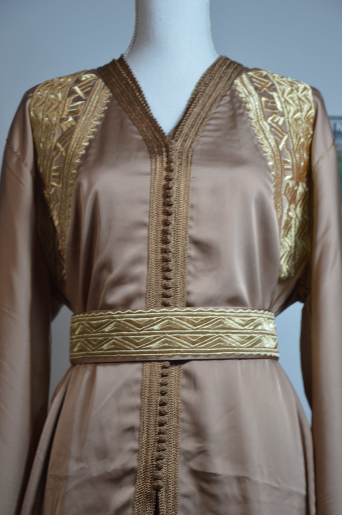 Embroidered Moka Beige Moroccan Takchita - Refined Elegance