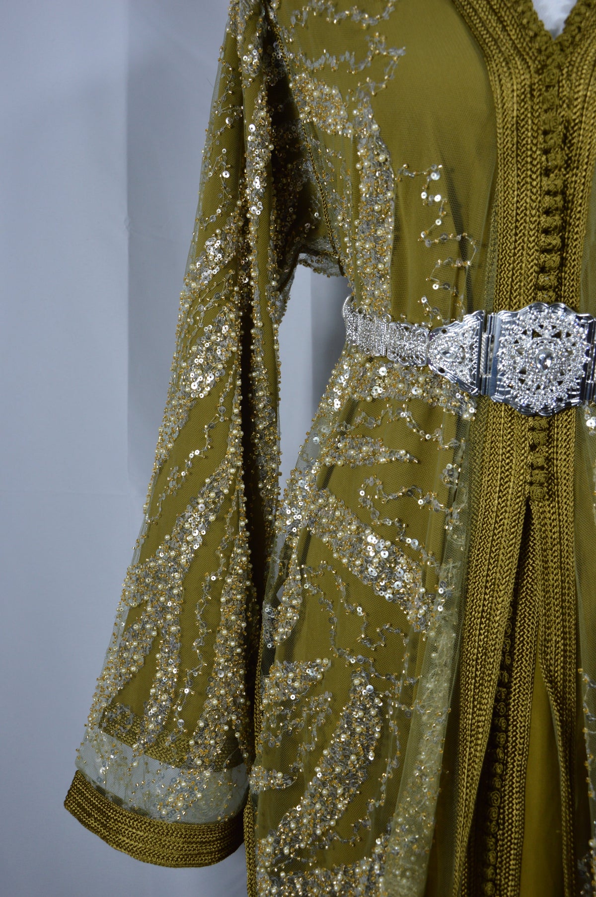 Golden Takchita with Green Lining – Gold and Silver Sequins