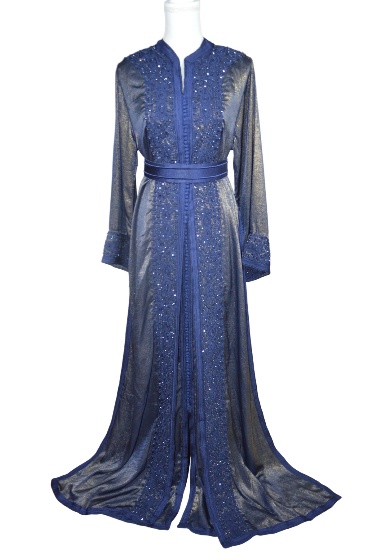 Takchita Bleu Marine Brodée Marocaine - Luxe Haute Couture