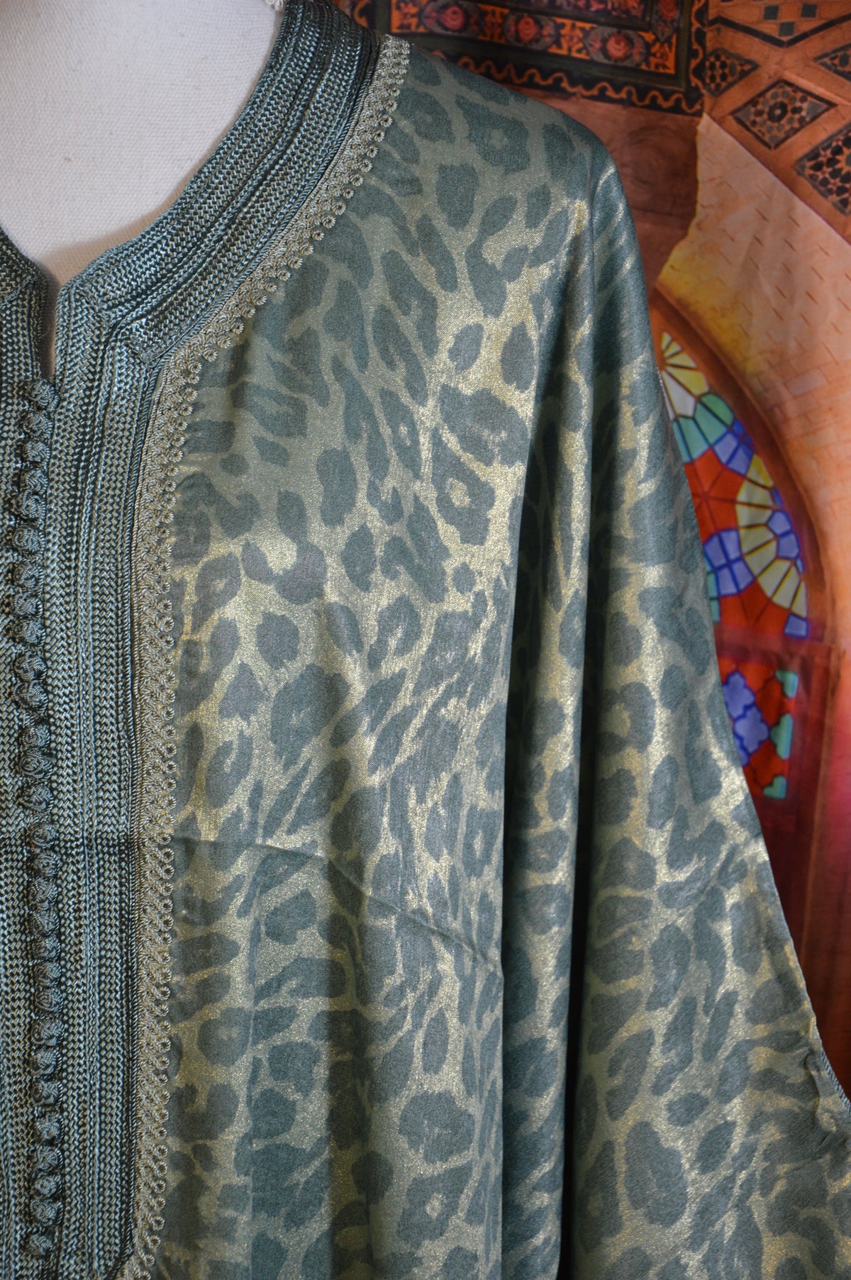 Gandoura Panthère Vert Clair - Caftan Marocain de Luxe