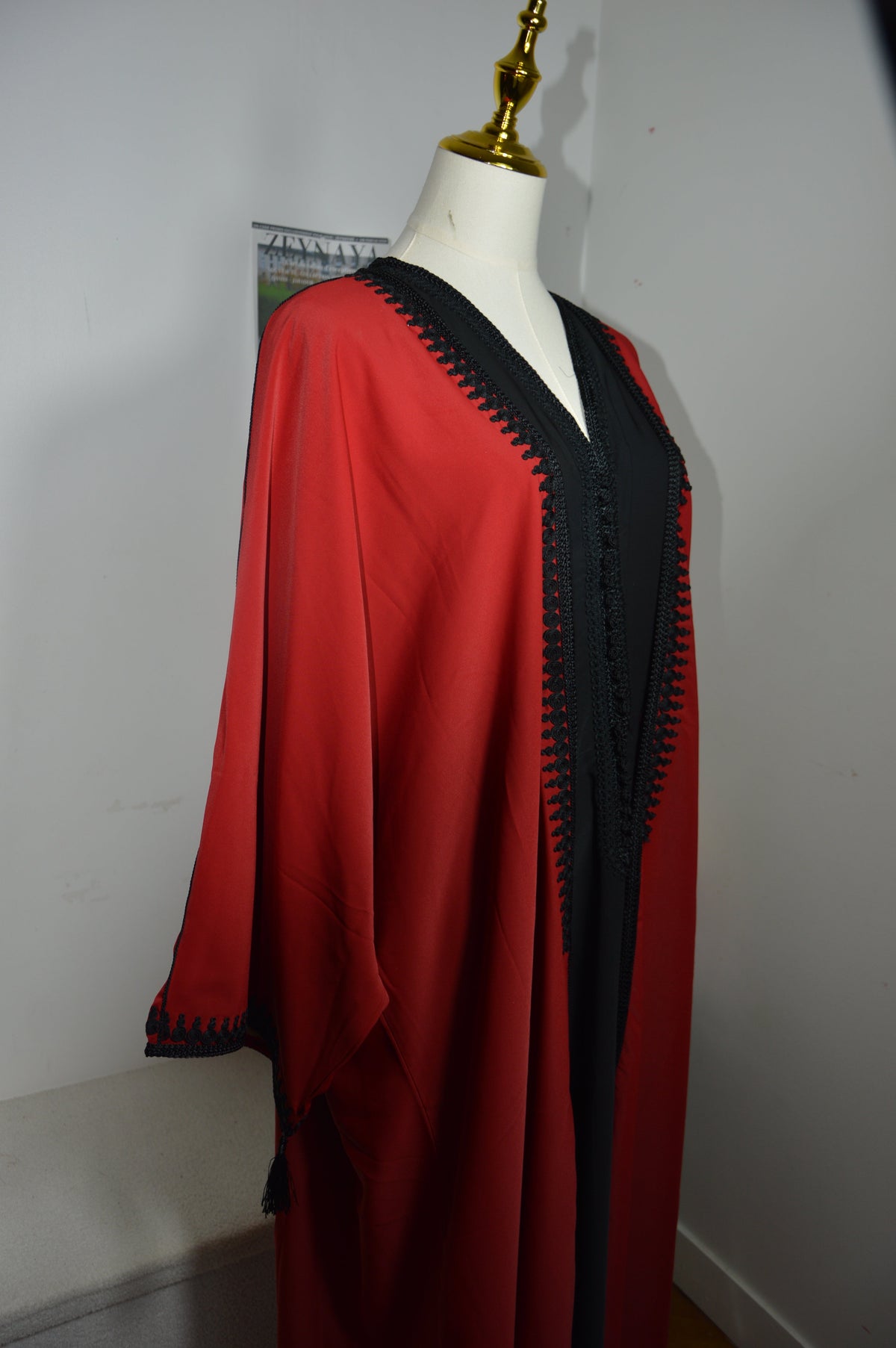 Kimono Crêpe Premium 2 Pièces - Robe Noire & Veste Rouge Passion