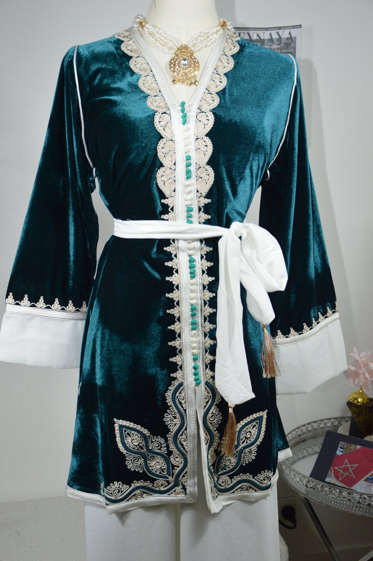 Jabador Bleu Canard Blanc Femme - Ensemble 3 Pièces Velours et Crêpe