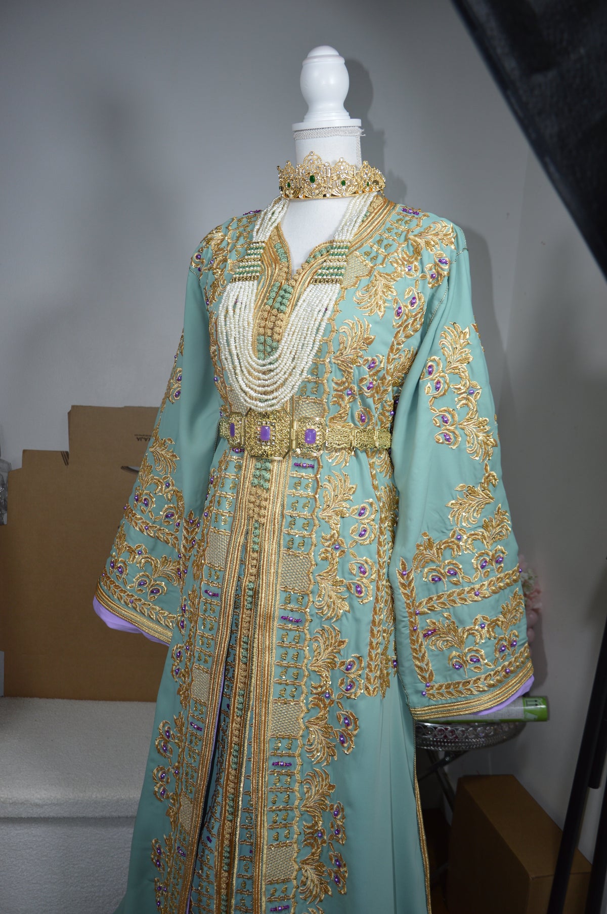 Embroidered Moroccan Teal Takchita - Luxury and Tradition