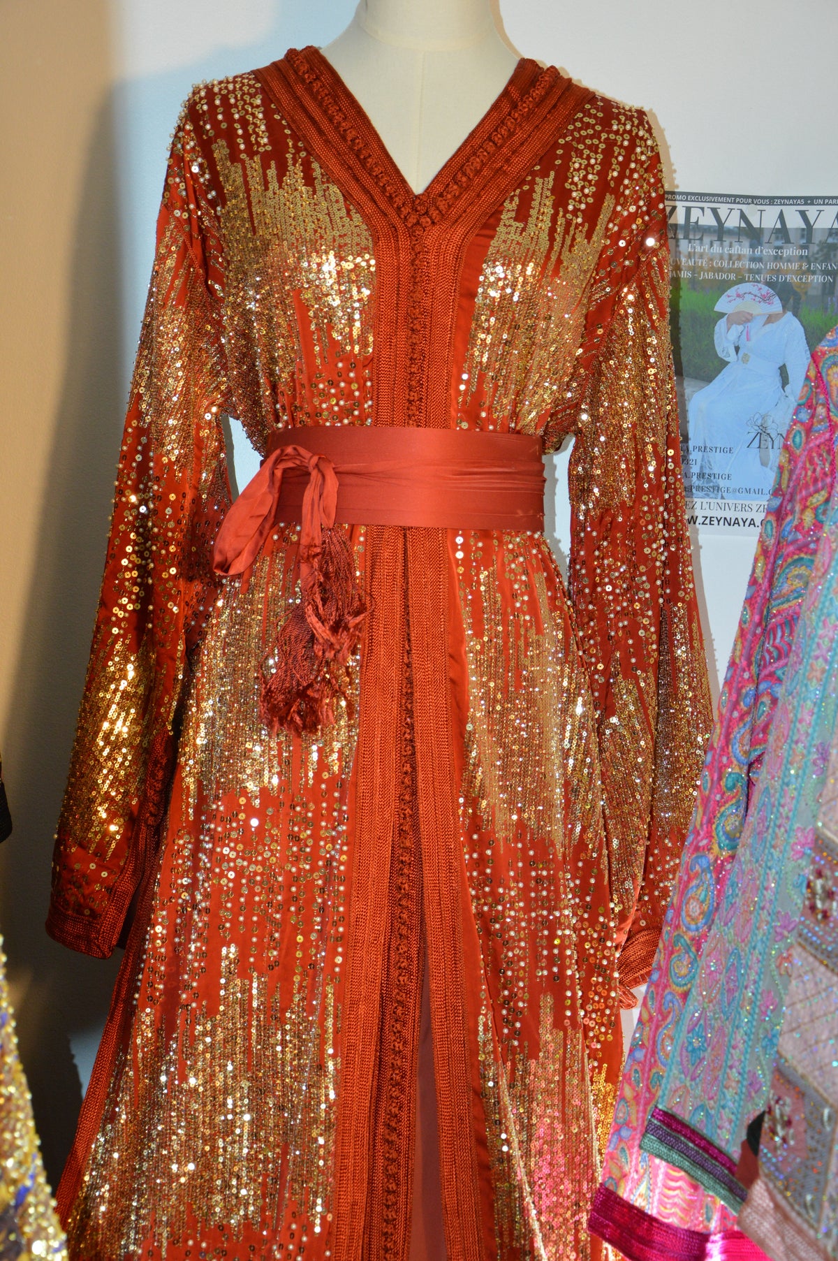 Prestige Brick Orange Takchita – Embroideries & Gold Sequins
