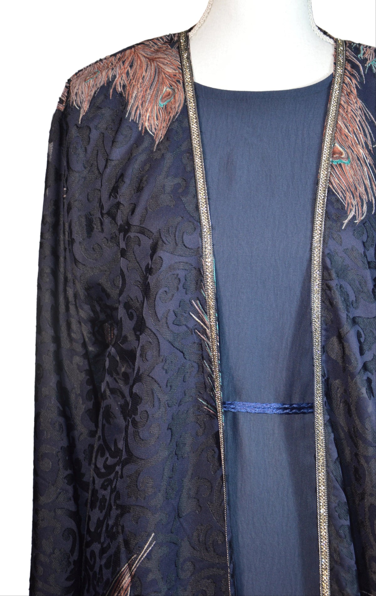 Abaya Kimono Brodé floral Bleu Vert - collection dubai