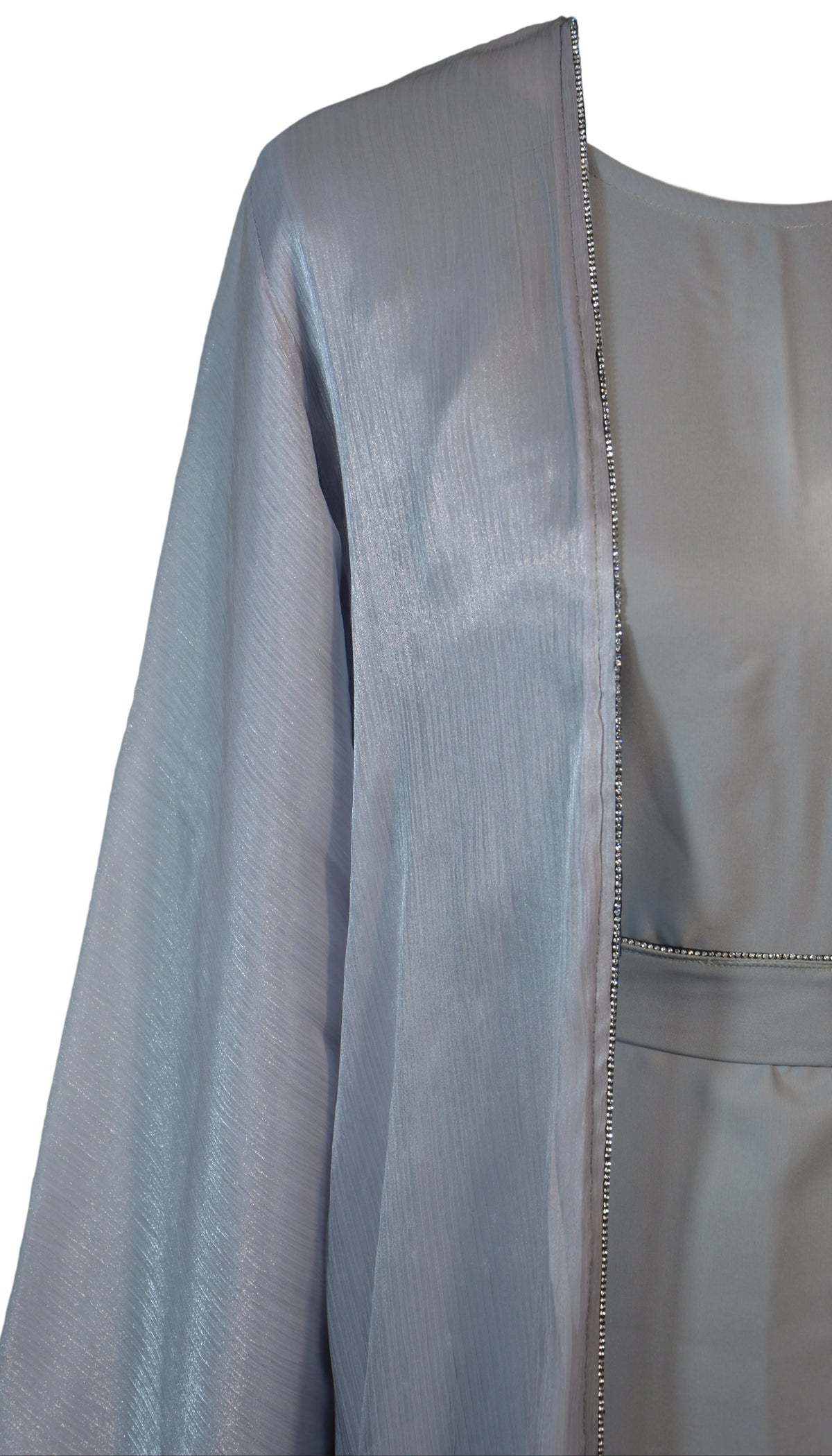 Abaya Kimono Gris Argent Satinee AVEC SES MANCHES PERLEES