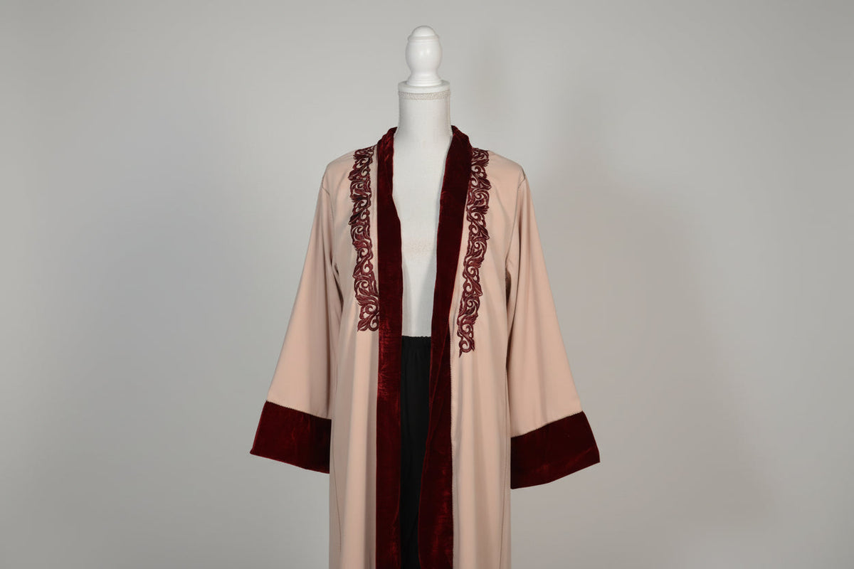 Veste Kimono Rose Broderies Bordeaux