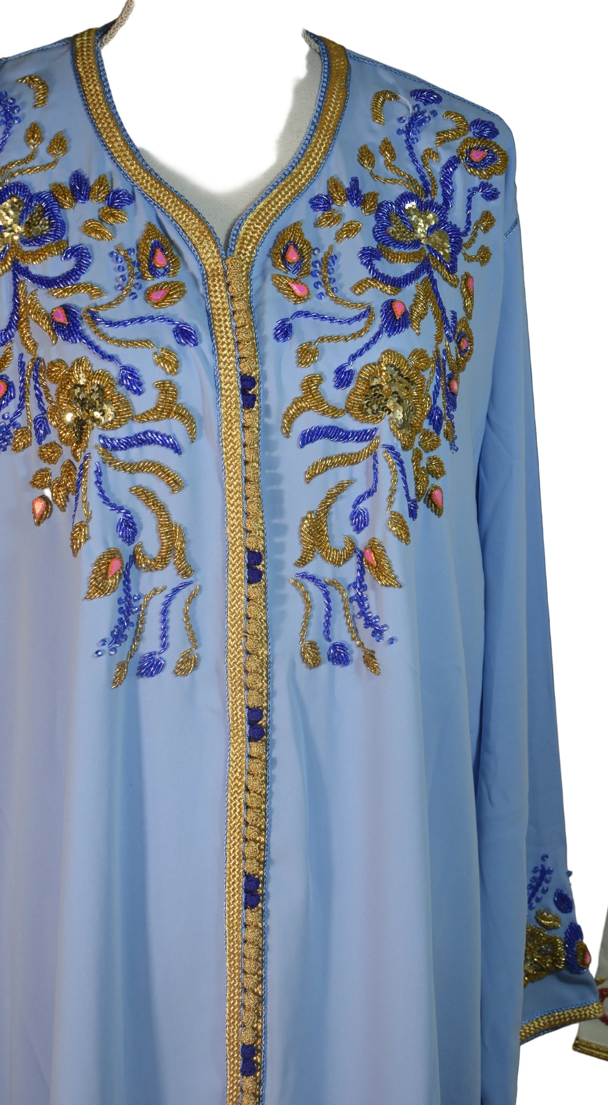 Gandoura Nacrée Bleue – Douceur & Élégance Marocaine