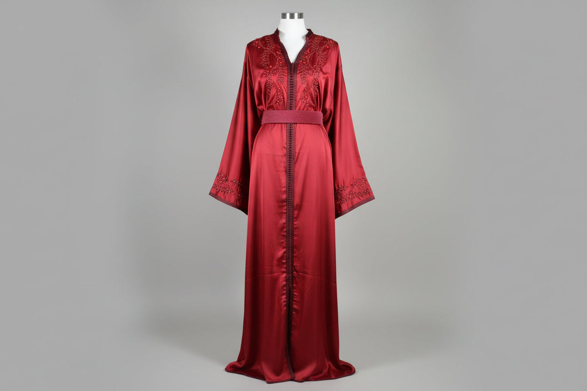 Caftan Bordeaux Brillant Luxe - Robe Marocaine Élégante