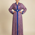 CAFTAN MODERNE EN TISSU MÉTALLISÉ CUIVRÉ & BLEU ROYAL