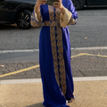 "Dalia" Kaftan – Royal blue & gold, chevron embroidered panel