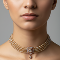 Collier oriental champagne rosé – pierre centrale claire