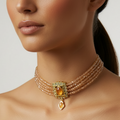 Collier oriental pêche – médaillon ovale orange