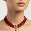 Collier oriental rouge rubis – cabochon central et goutte pendante