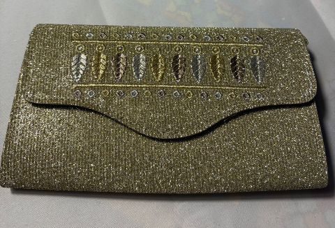 Embroidered Silver Pigment Gold Evening Bag - Metallic Clutch
