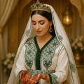 Caftan Blanc Brodé Vert Foncé – Broderies Traditionnelles Marocaines