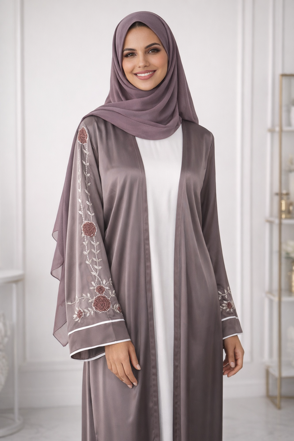 Abaya Kimono Perlé Taupe - collection dubai