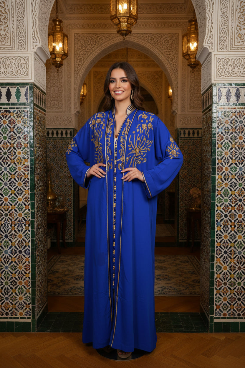 Kimono Perlé Bleu Roi Premium - Élégance Prestige