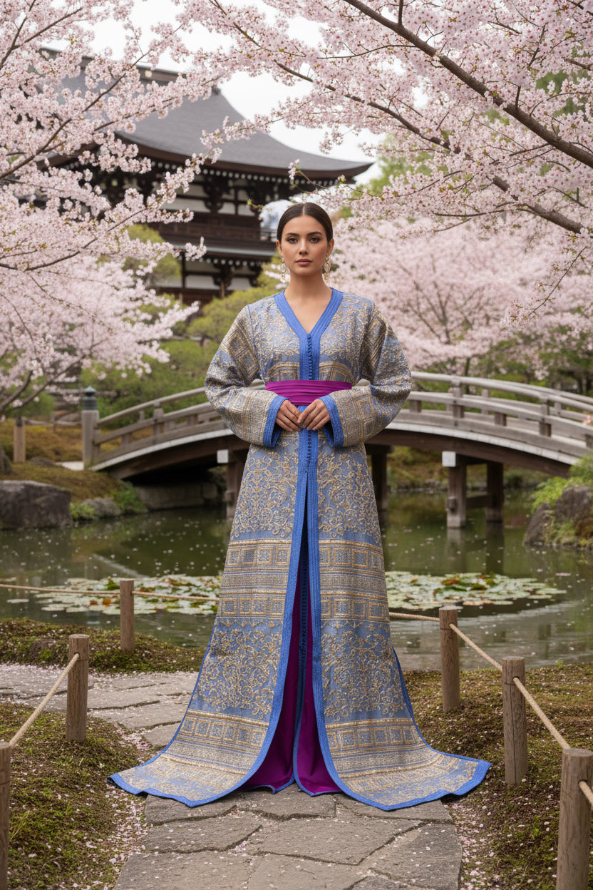 Royal Blue & Fuchsia Brocade Takchita – ZEYNAYA Prestige