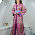 Fuchsia & Gold Brocade Takchita – Satin Blue Belt