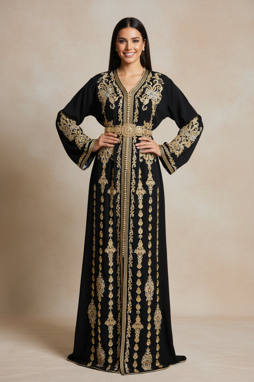 Caftan Maria Noir – Sophistication Absolue & Élégance Marocaine