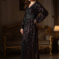 Caftan noire sequins scintillants – Ceinture drapée - Zeynaya Prestige