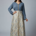 Ensemble Haut Gris & Jupe Brocart Bleu Or