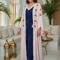 Premium Crêpe 4-Piece Kimono, Embroidered with Pearls - Baby Pink