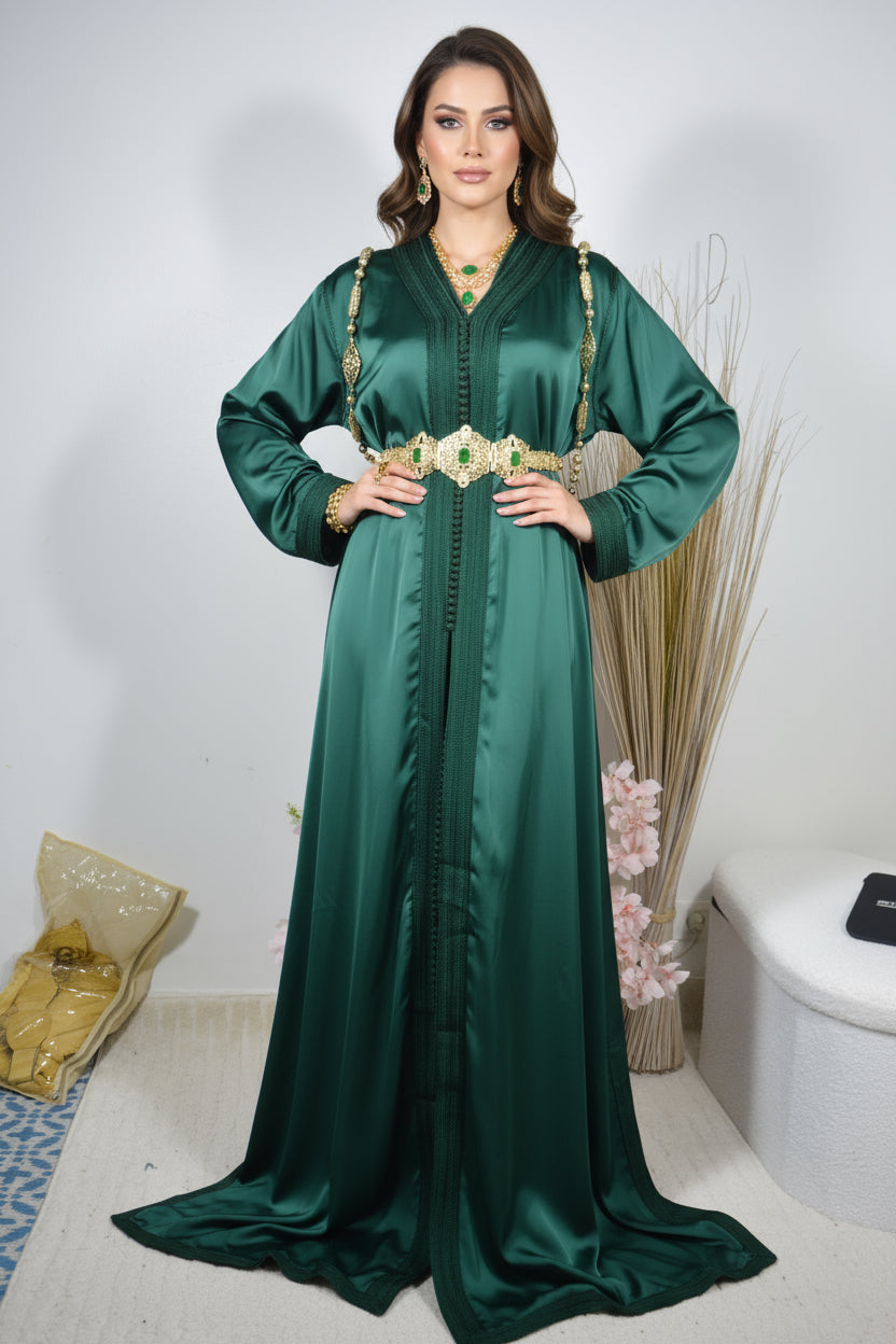 Emerald Silk Crepe Takchita → “Emerald Garden”