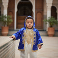 Luxury White Satin Baby Romper & Gold Embroidered Royal Blue Velvet Cape