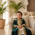Grenouillère Bébé Luxe Satin Blanc & Cape Velours Vert Royal Brodé Or