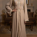 Beige Stand-Up Collar Caftan - Prestige Velvet