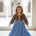 Robe Caftan Sari Bleu Violet Enfant - Tenue Fille 3 ans