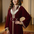Caftan Col Montant Rouge Bordeaux - Velours Prestige