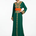 Caftan Vert Orange Coupe Sirène – Broderies Raffinées