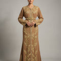 Caftan Beige Moka Coupe Sirène – Broderies Raffinées