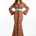Caftan Sari Sirène Rose Andalou – Broderies Raffinées Multicolores