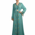Caftan Bleu Vert Émeraude - Élégance Marocaine Prestige