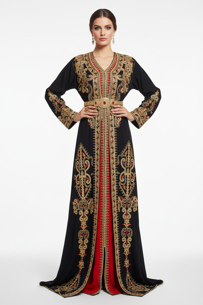 Takchita Perle Noir et Rouge - Robe Marocaine Luxe