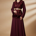 Burgundy Floral Velvet Caftan Jacket - 2 Piece Set