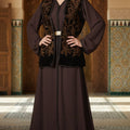 Caftan Veste Velours Marron Fleuri - Ensemble 2 Pièces