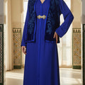 Caftan Veste Velours Bleu Fleuri - Ensemble 2 Pièces