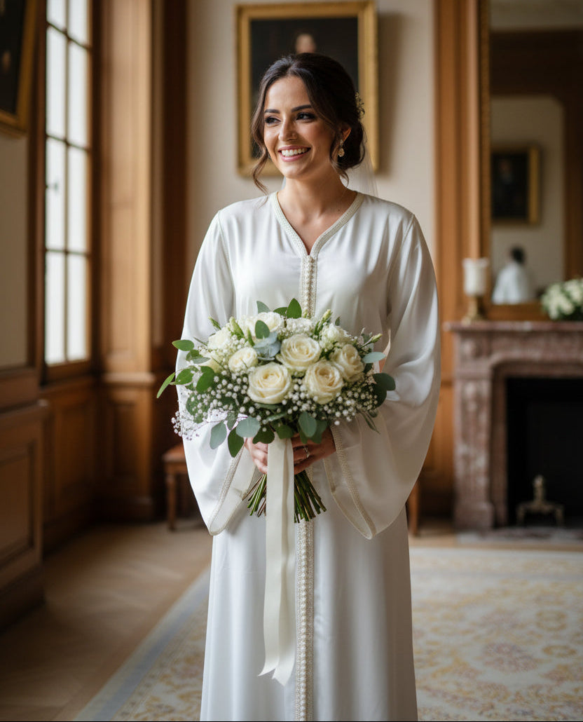 Caftan Blanc Satinée - Élégance Zeynaya
